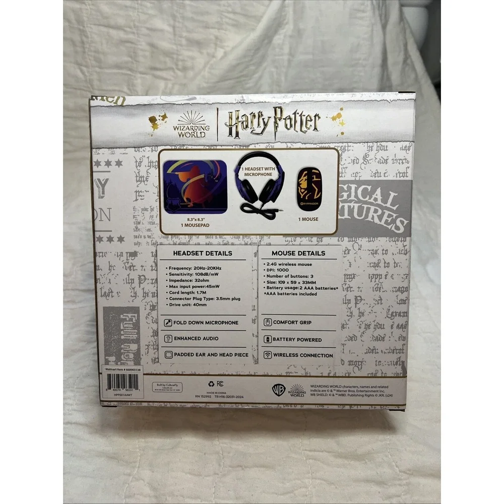 Collectible Harry Potter Headset w/Microphone, Wireless Mouse Pad 3 Piece‎ Set
